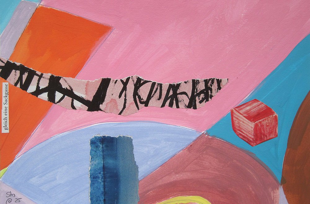 Aus der Serie Rhabarber, Guache und Collage, 20 x 15 cm, abstrakt